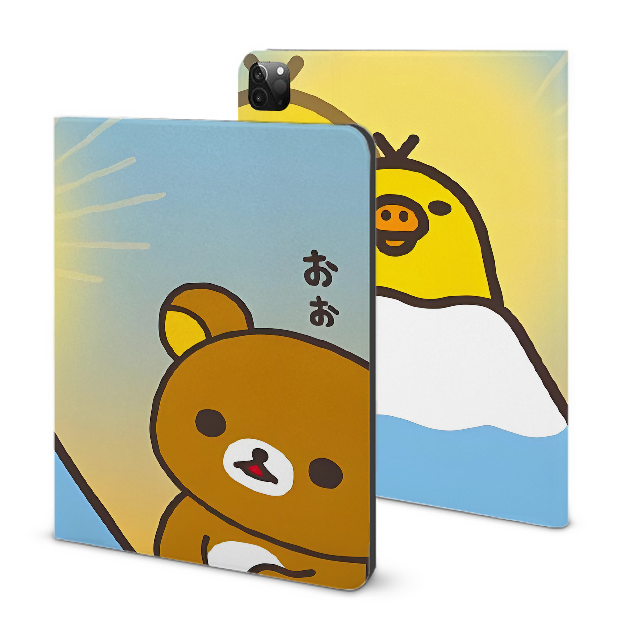 （画像用） リラックマ リラックマ キイロイトリ Rilakkuma Korilakkuma Kiiroitori IPadケース ペンホルダー付き ブックスタイルデザイン